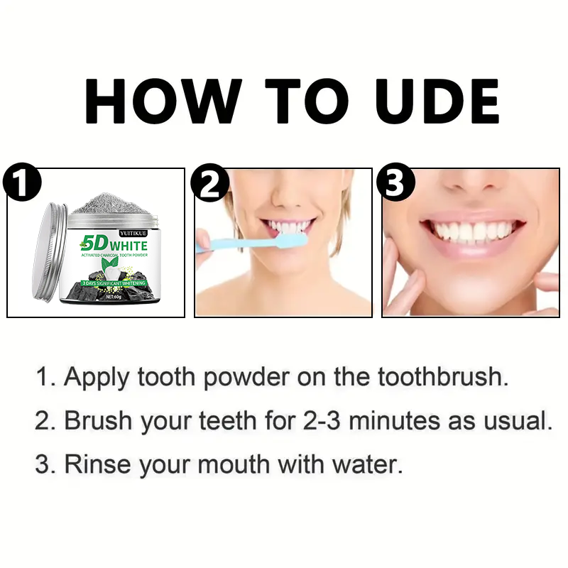 مسحوق أسنان YUlTlKUE 5D بالفحم - مراجعة Teeth Whitening Charcoal Powder وسعره